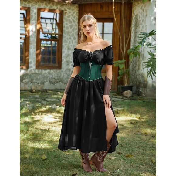 Women\'s Forest Green Corset Belt Wide Waist Lace Up Pirate Accessories Belt
